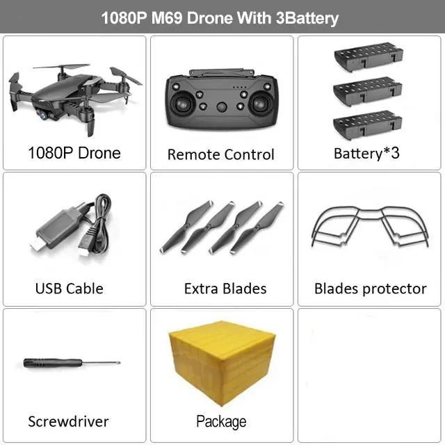HGIYI M69 Радиоуправляемый Дрон с 4K HD широкоугольной камерой Профессиональный Дрон WiFi FPV складной Квадрокоптер вертолет возврат одним ключом VS E58 - Цвет: 1080P BLACK 3B FB