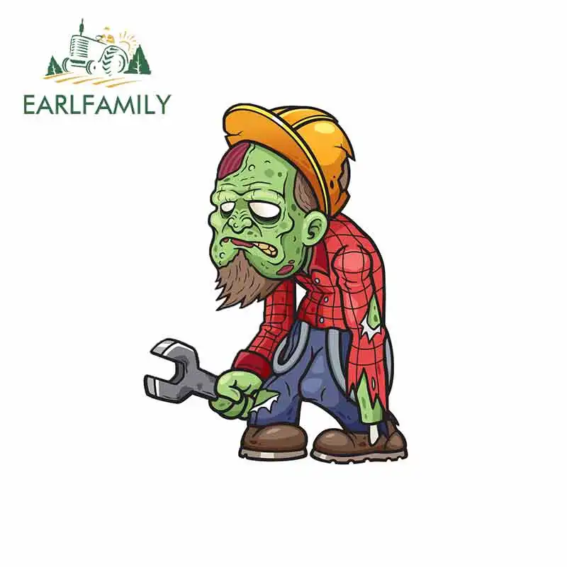 EARLFAMILY 13cm x 9.6cm for Zombie Construction Worker Cartoon Funny Car Stickers Vinyl Refrigerator RV VAN Car Accessories JDM