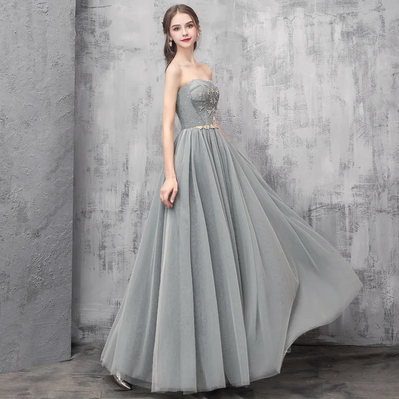 Серое простое вечернее платье длинное роскошное платье принцесса вечернее платье женское элегантное кружевное платье для особых случаев Vestidos