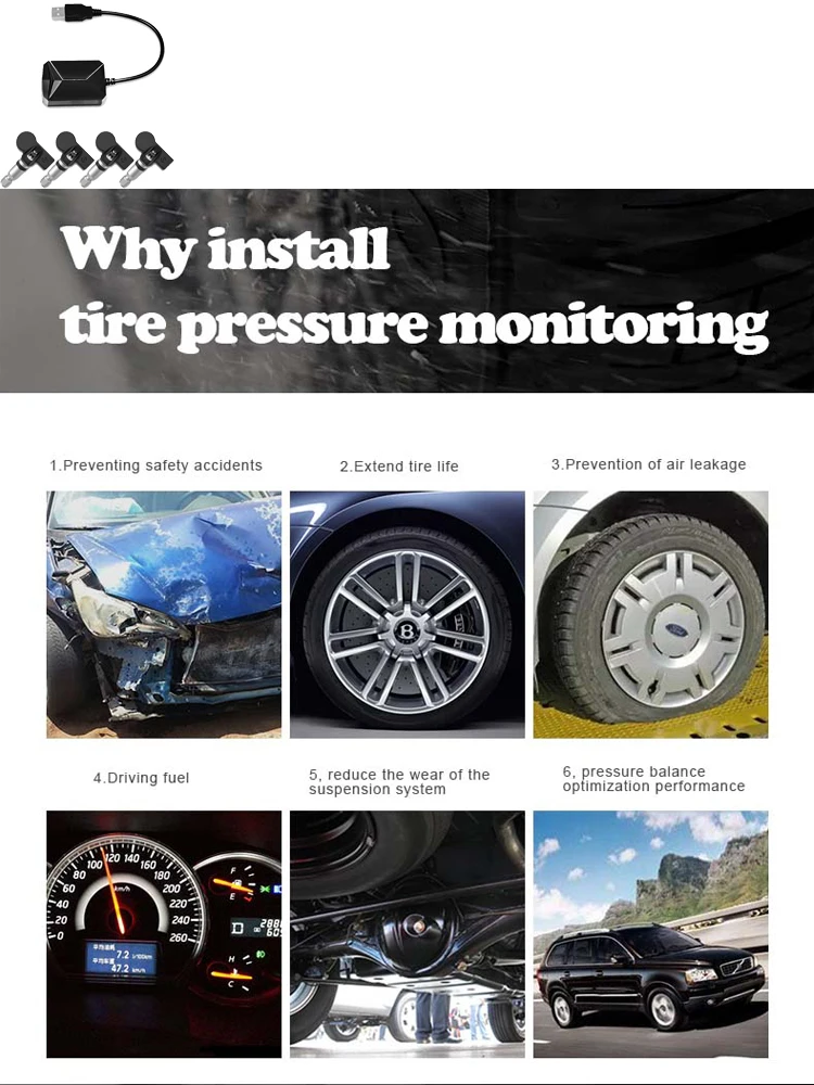 Автомобильный TPMS для Android навигационная система контроля давления в шинах комплект USB интерфейс с 4 датчиками автоматическая система охранной сигнализации s