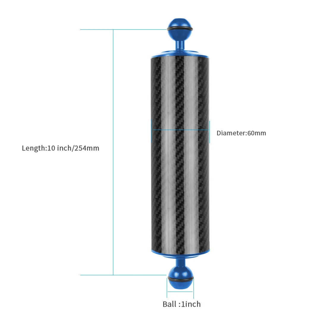 10inch D60mm Blue Раздвижной лоток из углеродного волокна, поплавок, плавучий водный рычаг, двойной шар, зеркальная камера, дайвинг для Gopro yi, EKEN, для DJI OSMO Action - Цвет: 10inch D60mm Blue