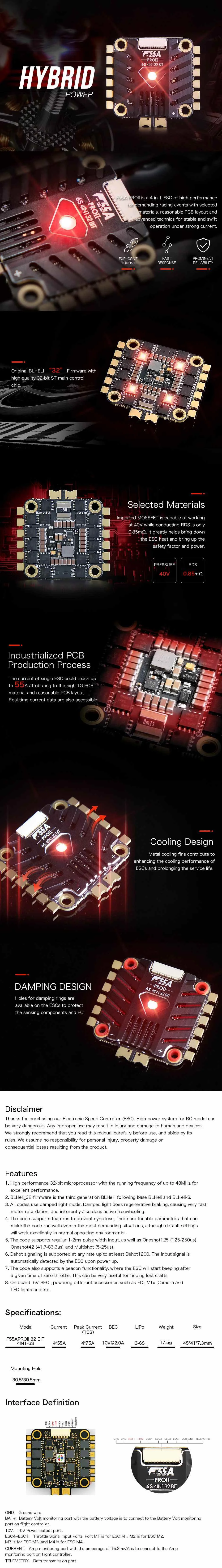 T-Motor F7 Flight Controller F55A Pro II 55A 3-6s BLHeli32 4-in-1 ESC w/ BEC Stack For RC Drone FPV Racing Multirotor Parts Accs