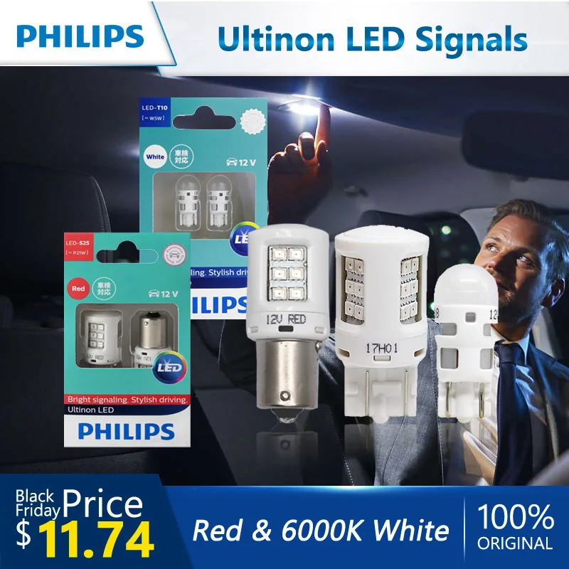 Philips светодиодный W5W W21/5 Вт P21W P21/5 Вт T10 T20 S25 Ultinon светодиодный светильник сигнал поворота заднего хода лампы внутреннего светильник стильная обувь для вождения, пара