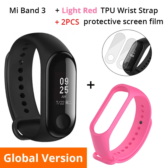 Xiaomi mi Band 3 Смарт-Браслет фитнес-браслет mi Band большой сенсорный экран OLED частота сердечных сокращений для Red mi Note 8 Pro - Цвет: Global N Light Red