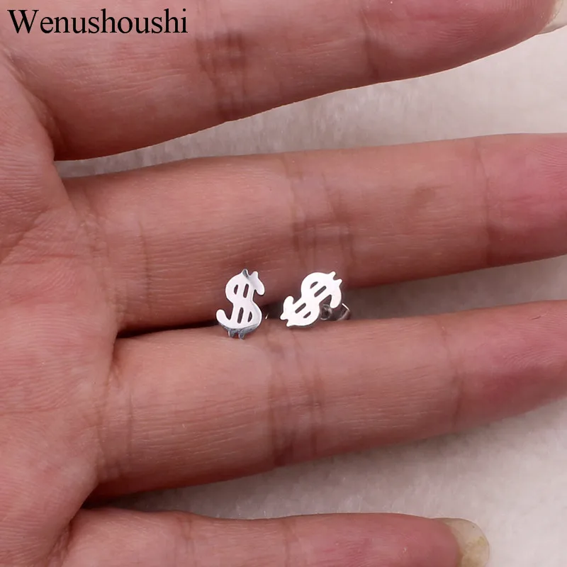 

0.9*0.6cm 0.9cm color do not fade stainless steel dollars stud earrings for women cute small tiny titanium Dollar sign earrings