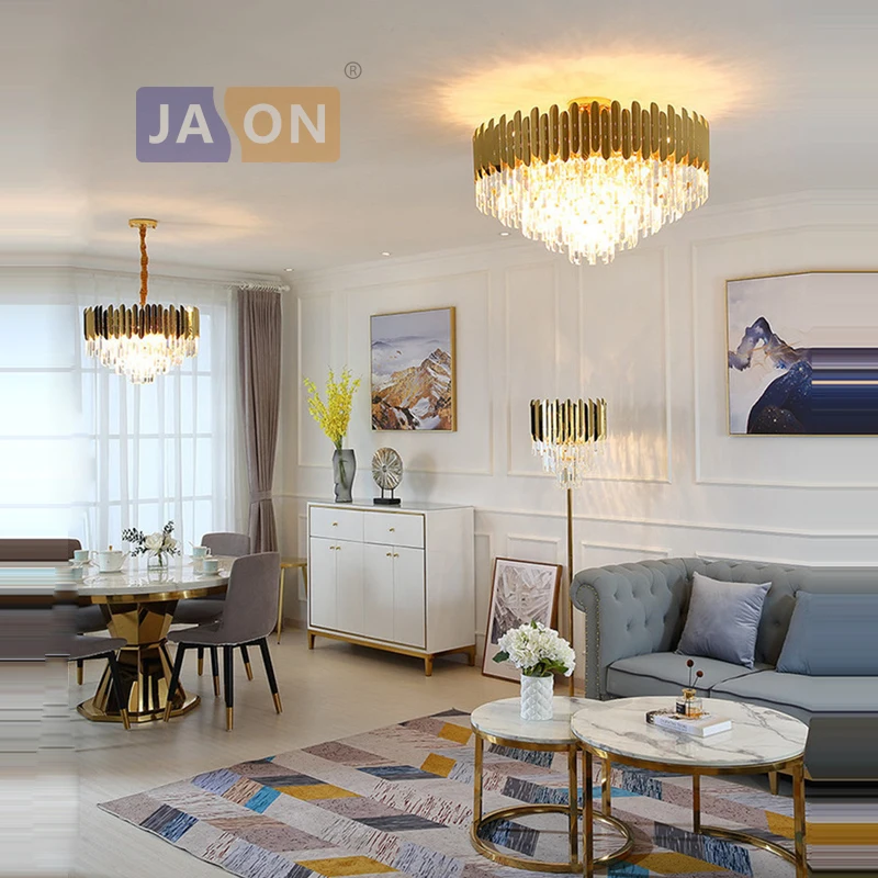 LED gold silver dimmable crystal hanging lamps lustre chandelier lighting suspension luminaire lampen for stair case foyer