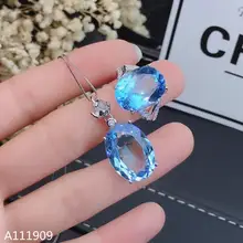 KJJEAXCMY бутик ювелирных изделий 925 с инкрустацией, из чистого серебра Природный Голубой топаз кулон кольцо женский набор поддержки обнаружения