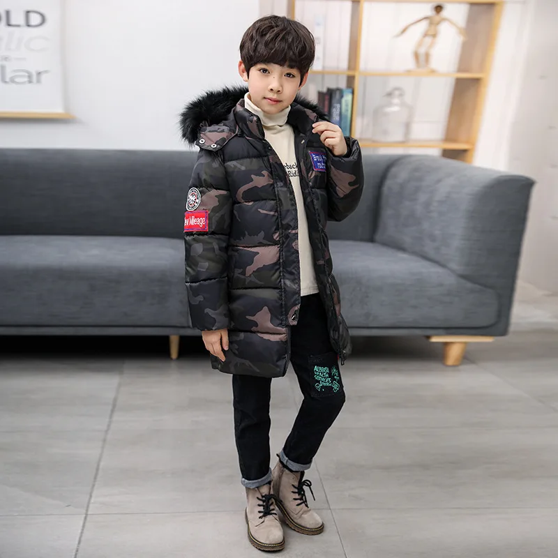 Casual Boy Camouflage Jacket Warm Zipper Coat Top Hooded Outwear Boys Clothes Winter Thicken Windproof Teenager 4-15 Years