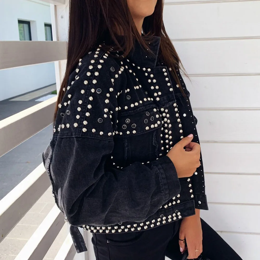 Осенне зимняя женская куртка с заклепками в стиле Харадзюку пальто короткая