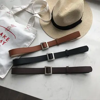 

Fashion Women Faux Leather Thin No Hole Decorative Buckle Belt Jeans Waistband