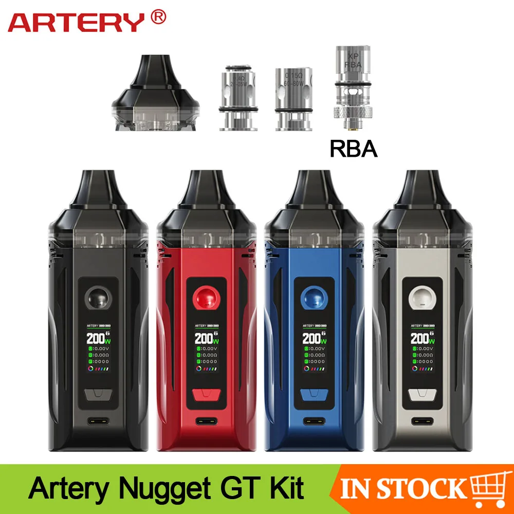 Оригинальный Vape Kit артерия Nugget GT Dual 18650 Pod Mod 200 Вт с картриджем 8 мл RBA катушка