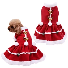 Теплая одежда, костюм для собак и девочек, красное платье для питомцев на осень и зиму, теплая флисовая юбка для щенков, рождественское платье
