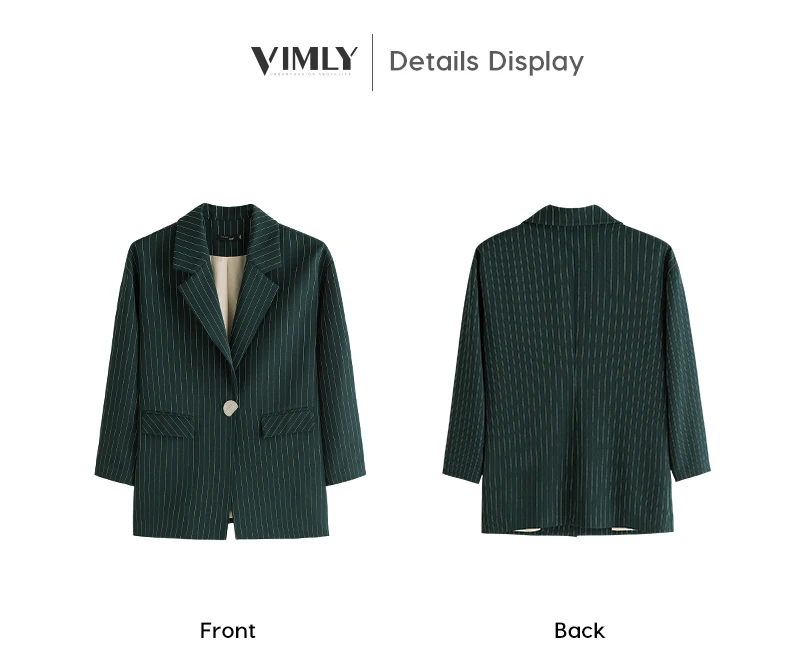 Vimly офисный женский полосатый блейзер с длинным рукавом, осенняя Зеленая деловая куртка, Блейзер, свободный костюм с заниженным плечом, уличная одежда