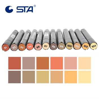 

STA 12 Colors Wood Color Set Alcohol Art Marker Pens Dual Tips for Interior Wooden Furniture Design and Deep Skin Tone