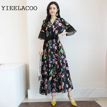 

Dress Bohemia Chiffon Printed Sexy V-neck Women Dress Elegant Floral Feamle Long Sundress Holiday Beach Ladies Maxi Dresses