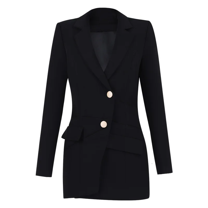 [EWQ] New Style Spring Autumn Black Patchwork Single Breasted New Pattern Lady Of Quality Short Loose Suit Coat Women AD141