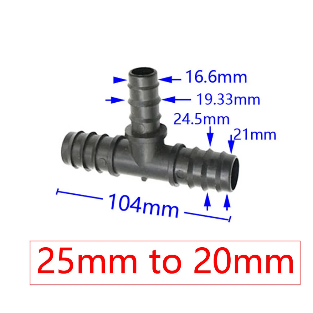 T-shape 1" to 3/4" to 1/2" Garden Hose Tee Connector Reducer Water Splitter Tee Barb Water Connector for 25mm/20mm/16mm Hose 2pc in ground sprinkler kit