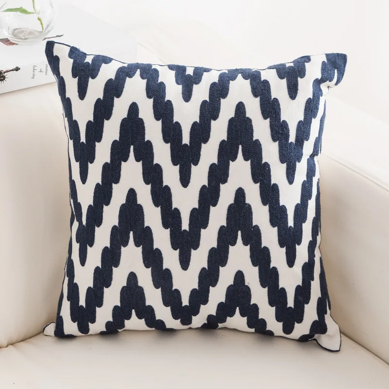 Dark Blue V Хлопок вышивка размером 45*45 см уплотненная Подушка диванная Подушка - Цвет: Dark Blue V
