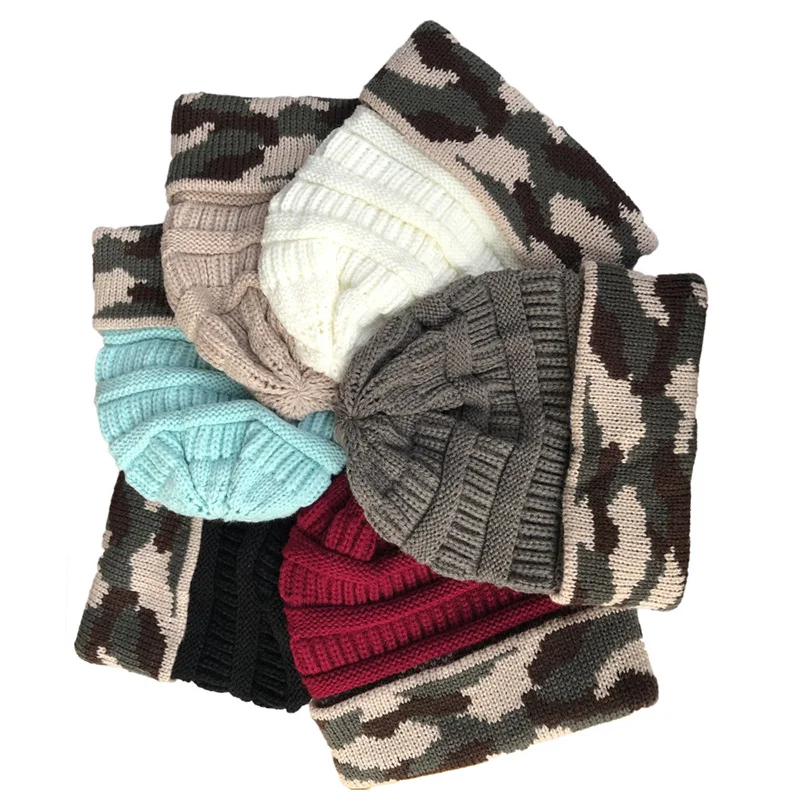 2019Winter New Men's And Women's Camouflage Printed Warm Knit Hat Cuff Cap Men's Skullly Cap