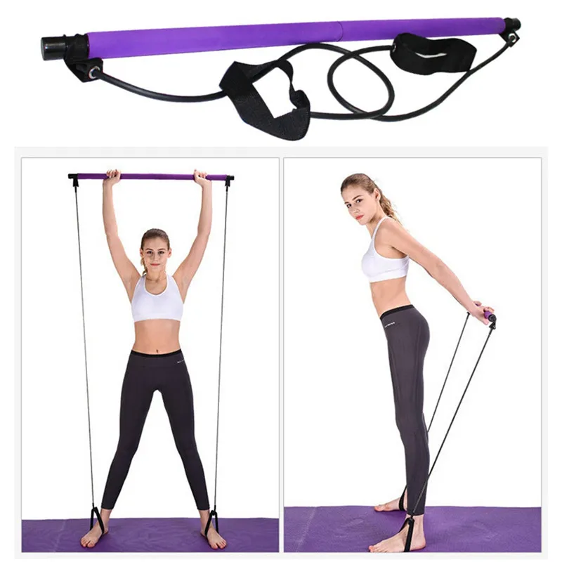 Gym Portable Pilates Bar Stick with Resistance Band for Home Fitness Sports 
