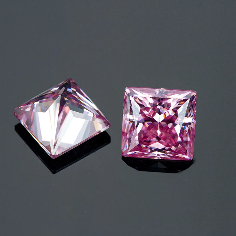 Zhanhao Moissanite Hand-Cutting Princess Pink Color Premium Gems Loose Diamond Test Passed Gemstone For Jewelry Making