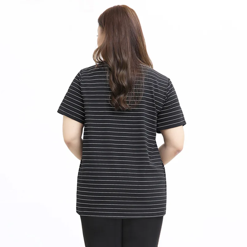 Большие размеры 10XL 8XL 6XL 4XL Женская одежда с коротким рукавом летняя футболка женская черная полосатая Базовая футболка с круглым вырезом