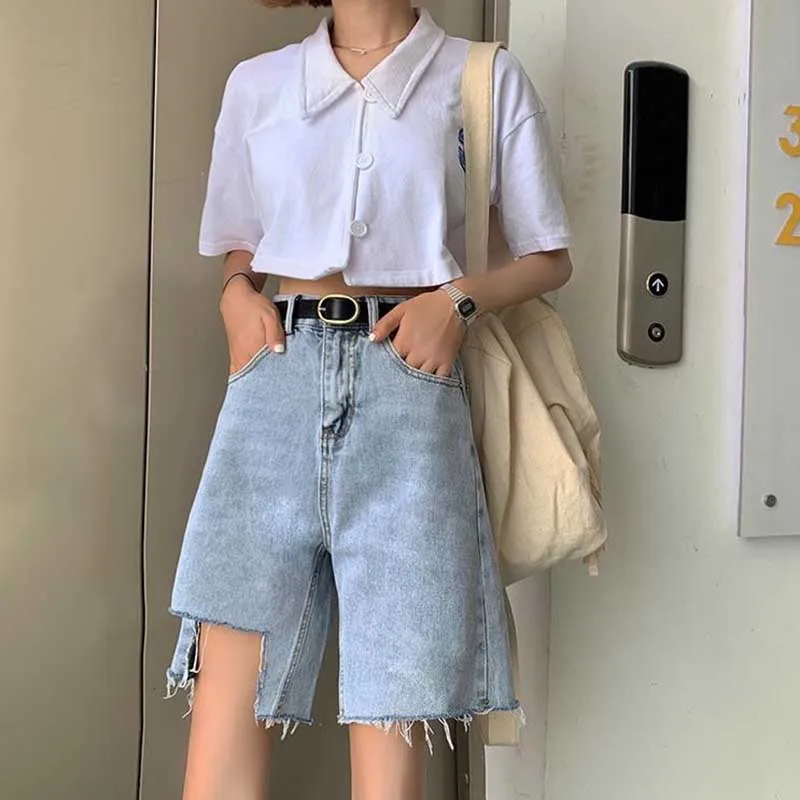 NiceMix Knee Length Summer Wide Leg Shorts Women Sexy Vintage Denim High Waist Europe Jeans zipper new 2020 | Женская одежда