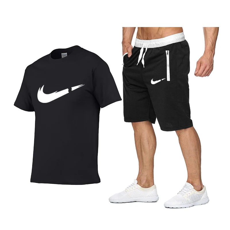

Summer Hot Sale Men's Sets T Shirts+shorts Two Pieces Sets Casual Tracksuit new Male Casual Tshirt Fitness trousers men Set