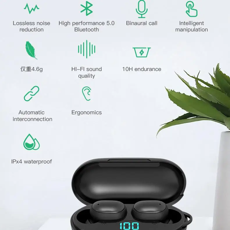 H6 TWS мини беспроводные Bluetooth V5.0 наушники водонепроницаемый светодиодный цифровой дисплей с микрофоном для Xiaomi iPhone huawei samsung