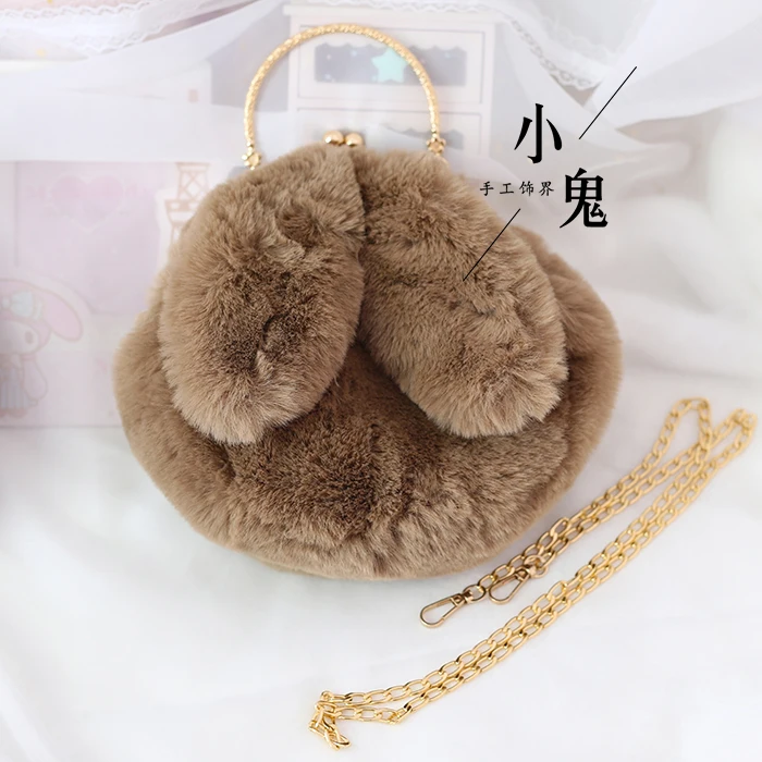 

Sweet Purse Frame Plush Rabbit Eared Square Sling Bag Cute Bag Women's Japanese- Style New Style Shoulder Bag Shoulder Bag