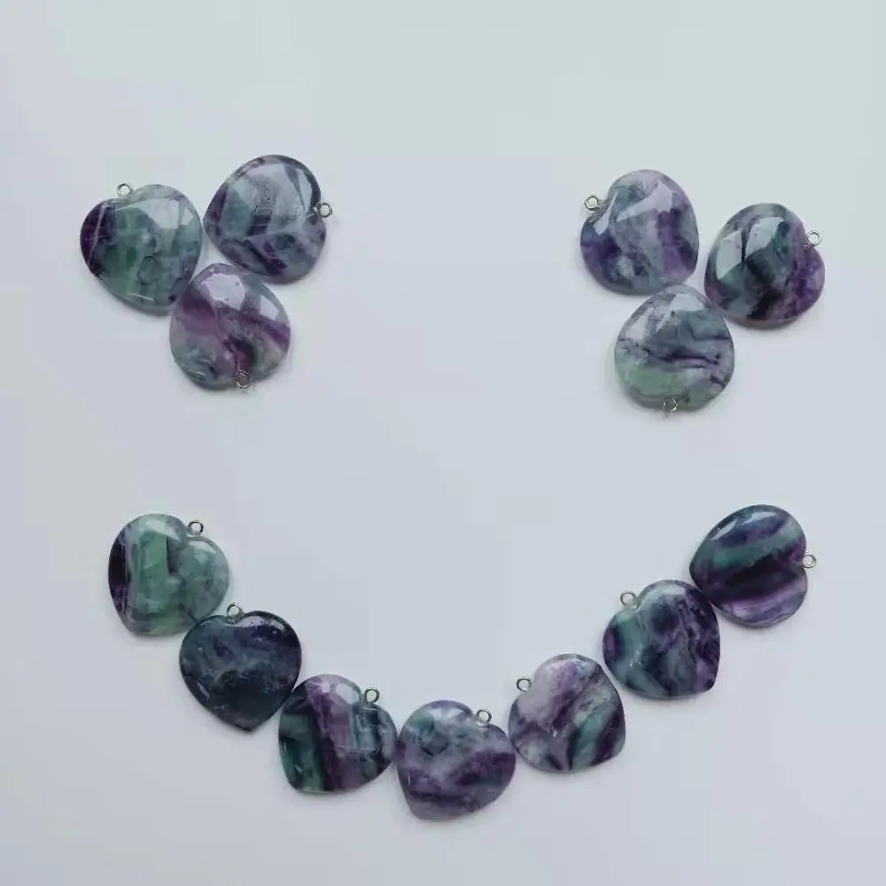 

Free Shipment!! High Quality 1inch Colorful Fluorite Heart Shape Pendants Beautiful Pendants Hand Polished For Love Gift WYQ
