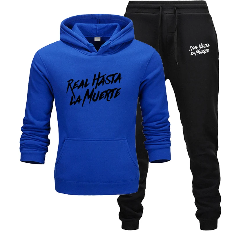 Royal blue black Аниме Драконий жемчуг, большой размер, спортивный костюм, мужской спортивный костюм с надписью, спортивный костюм, мужской спортивный костюм, толстовка с капюшоном и штаны - Цвет: Royal blue black