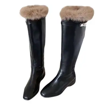 

Winter Woman Boots 2020 Leather Knee High Boots Female Women Shoes Fashion Black Shoes Woman Booties Ladies Chaussure Femme New