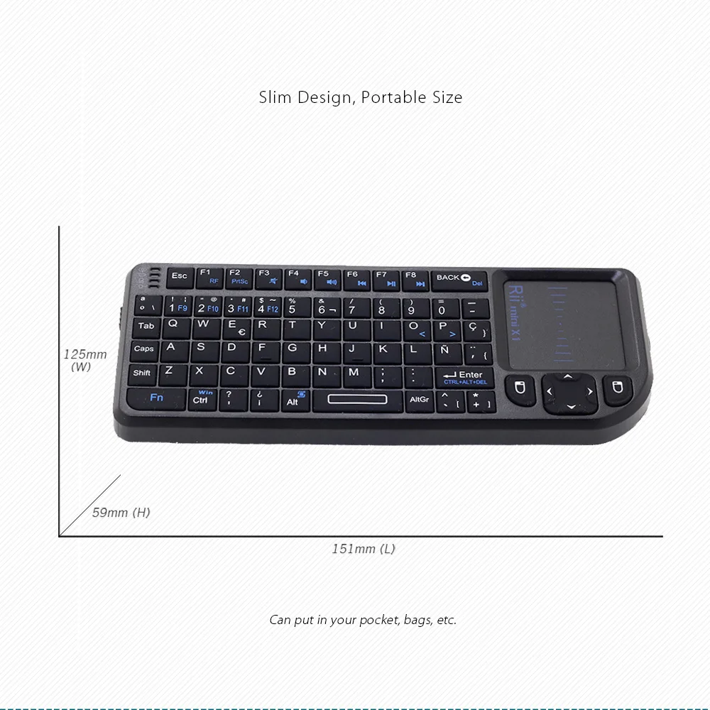 Rii Mini X1 испанская Espanol Мини Беспроводная клавиатура Air mouse с тачпадом для Android tv Box Мини ПК 2,4G Беспроводная клавиатура