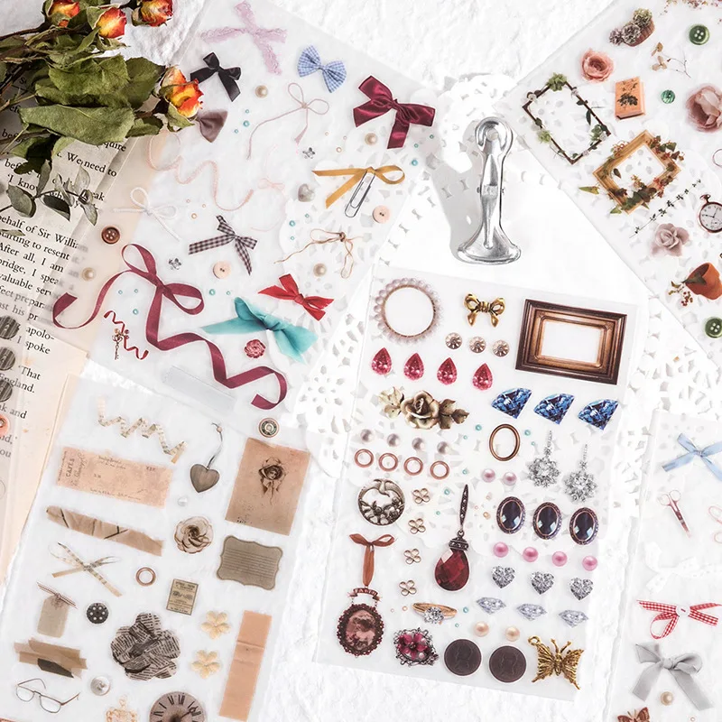 Aesthetic Rub On Stickers Scrapbooking Material Transfer Sticker Plant Bow Tie Journal Diary Decoration Craft DIY Hobbies decorative stickers diy scrapbooking accessories