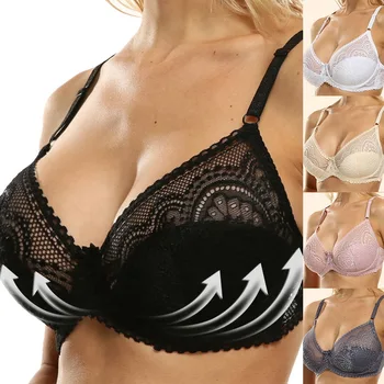 

French Style Light Weight Women Lace Bra Breathable Back Closure Adjustable Strap Soft Deep V Thin Lingerie Top