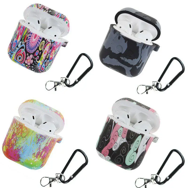 Camouflage Silicone Shockproof Protector Cover Case Carabiner For Airpods Case i10 i12 TWS Bluetooth Luminous Protector