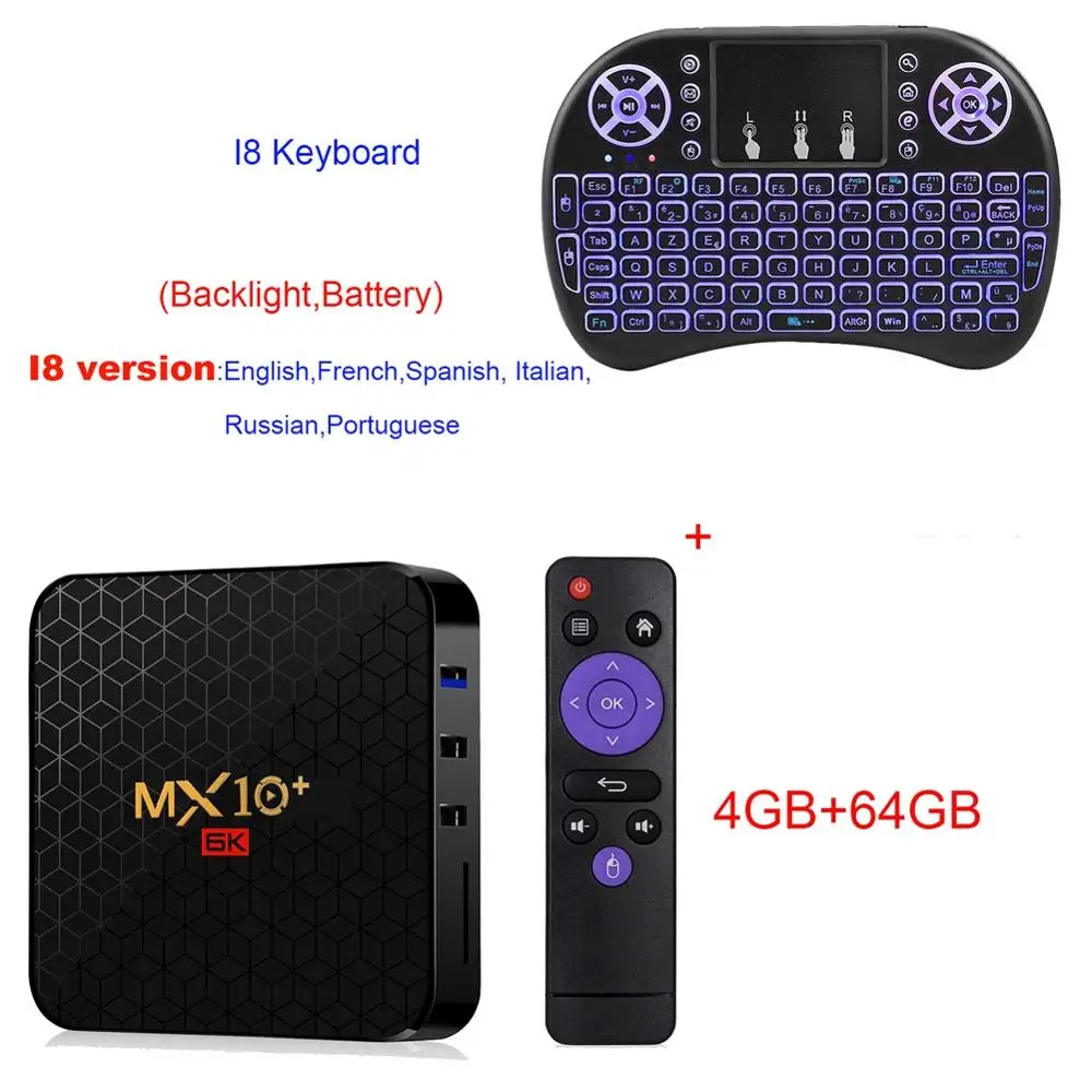 4GB 64GB I8 4 ГБ 64 ГБ Android 9,0 MX10 Plus Smart tv Box 2,4G/5G Wifi Allwinner H6 BT 4,0 телеприставка 6K 3D четырехъядерный медиаплеер 4 ГБ 32 ГБ - Цвет: 4GB 64GB I8