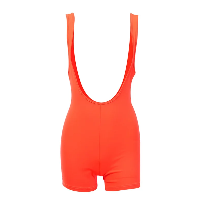 Оранжевый Женский комбинезон с высокой талией, с открытой спиной, на бедрах, комбинезон на лямках, комбинезон, с открытыми плечами, обтягивающий, без рукавов, F90203 - Цвет: Оранжевый