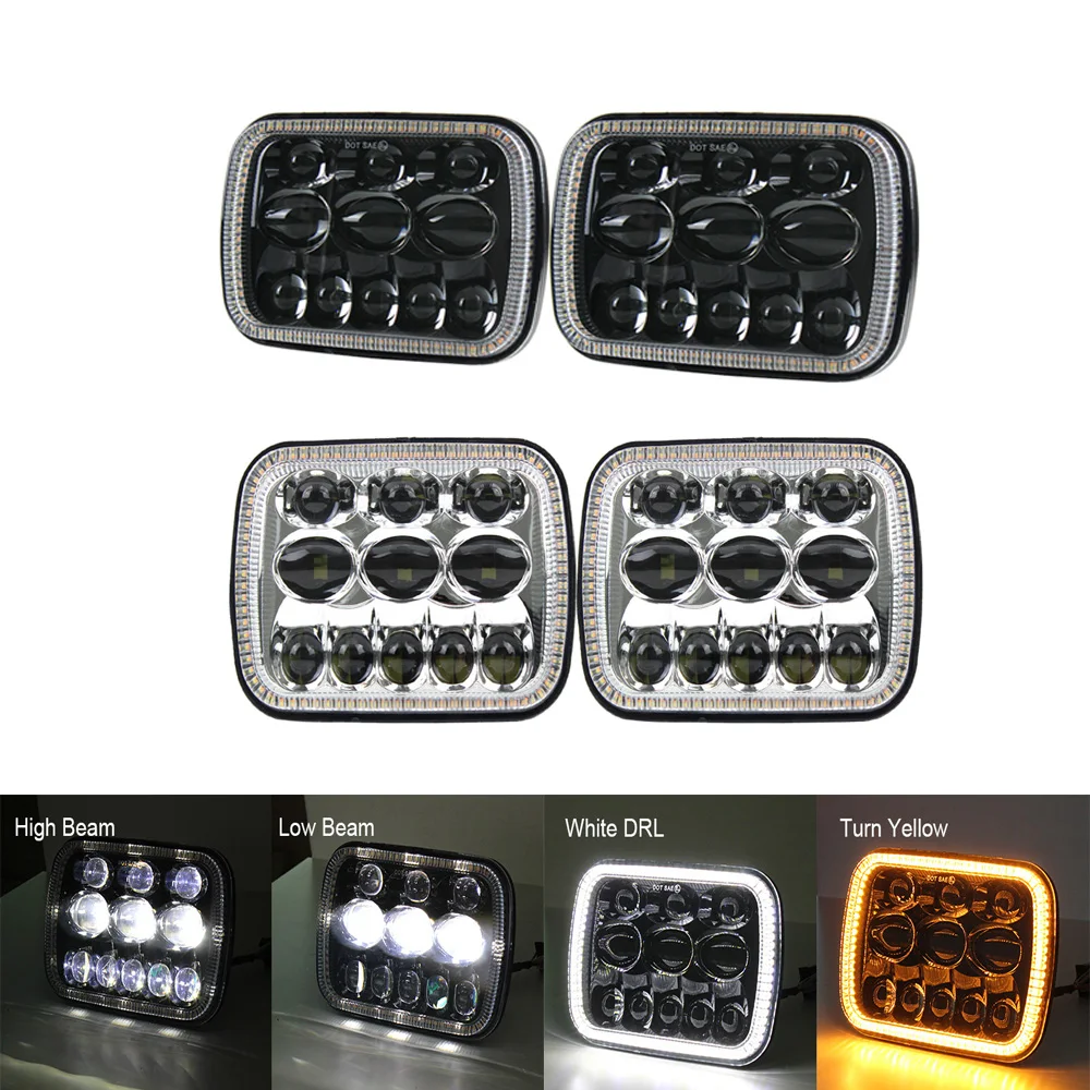 

2pcs 7x6 5x7 inch headlight Sealed Beam Rectangular LED Headlights with turn signal light for Cherokee XJ YJ Truck