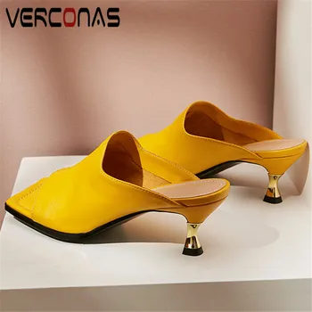 

VERCONAS Women Brand Design Summer Party Pumps Genuine Leather Elegant Thin Heels Slippers High Heeled Sandals Shoes Woman