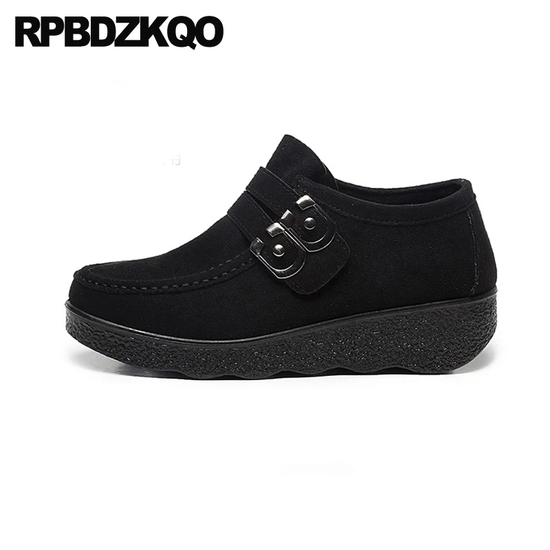 Elevator Creepers Women Cheap Shoes China Factory Direct Muffin Wedge Thick Sole Spring Autumn Suede Black Red Chinese Designer