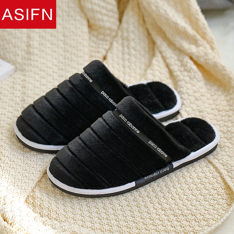 

ASIFN Men's Slippers Indoor Soft Padded Winter Waterproof Warm Home Non-slip Female Slippers Women Lovers Thick-soled Zapatos