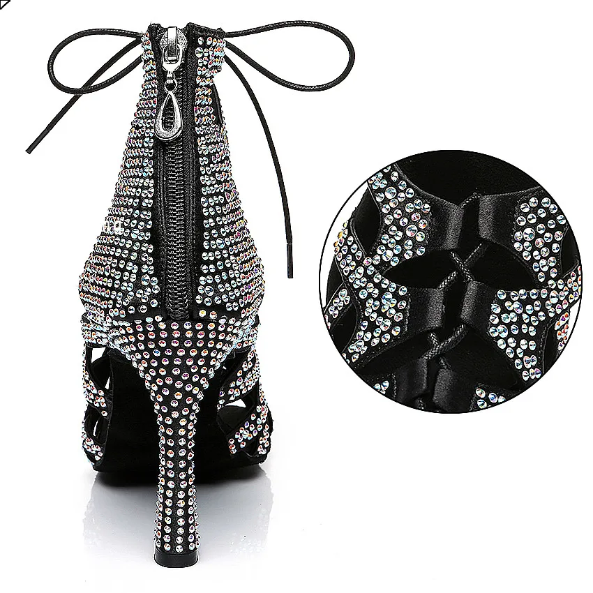 Latin Dance Shoes For Women Dance Shoes Cuban Heel Ballroom Shoes Women Dancing Boots Rhinestones Dance Sandals Jass Dance