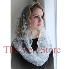 Вышитая круглая кружевная Мантилья Женская католическая вуаль для церкви Бесконечность головные уборы обертывания латинская масса Velo de Novia Negra Mantille