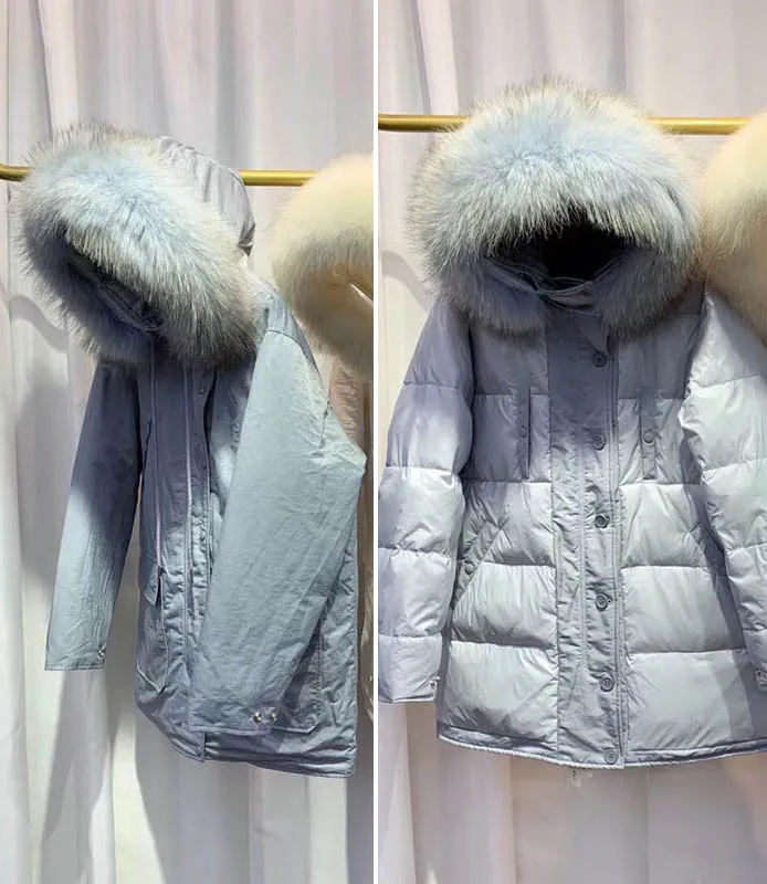 Short style 2 side Одежда Двусторонняя зимняя женская пуховая куртка с капюшоном большой натуральный мех енота длинная свободная парка пальто женская теплая Женская куртка - Цвет: Short style 2 side