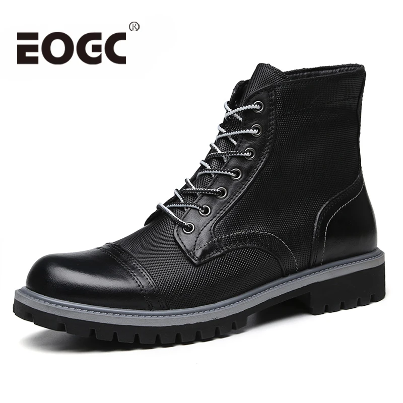

Fashion Black Men Boots Genuine Leather Ankle Boots Men Autumn Work shoes Men Motorcycle Boots for Men Botas plus size 38-47
