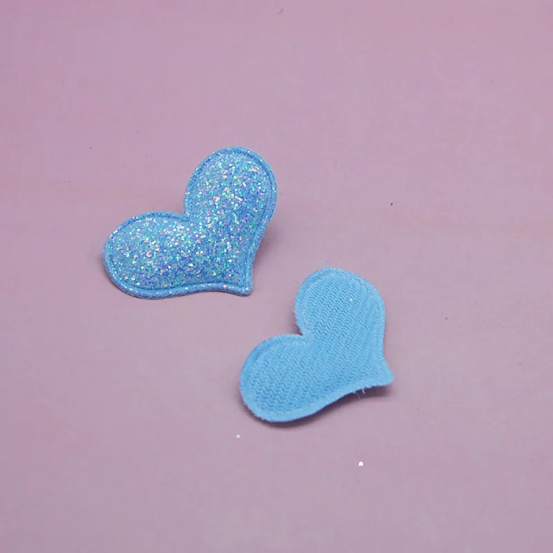 blue 64pcs/lot 3.8*3cm shiny Heart Patches Appliques for Craft Clothes Sewing Supplies DIY Hair Clip Accessories - Color: blue