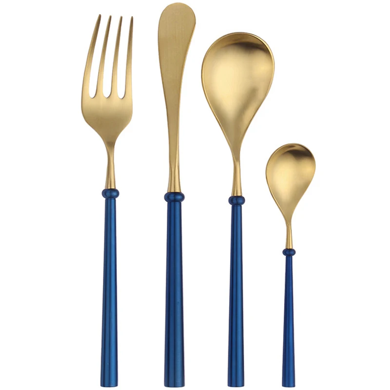 

24 Pcs Gold Matte Cutlery Stainless Steel Dining Knife Spoon Fork Set Luxury Dinnerware Set Korean Tableware Kitchen Set