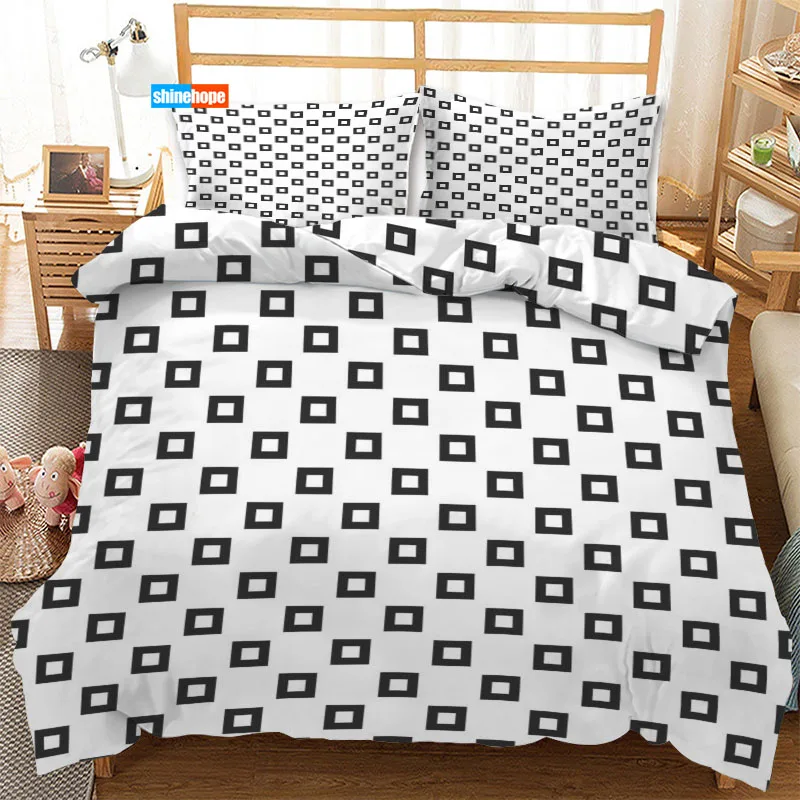 

Black and White Pattern 3 Pcs Luxury Duvet Cover Set Fashion Bedding Sets Comforter Duvet Cover Pillowcase Home Textiles